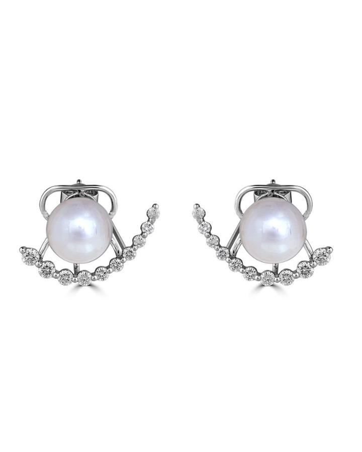 18k White Gold Stemmed Diamond & Pearl Earring Jackets.