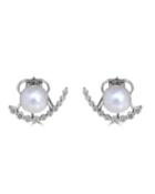 18k White Gold Stemmed Diamond & Pearl Earring Jackets.