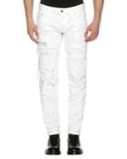 Distressed Denim Slim Jeans, Strapped (white)