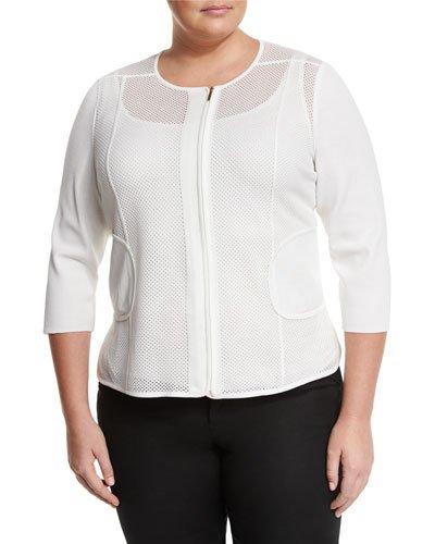 3/4-sleeve Mesh Jacket, White,