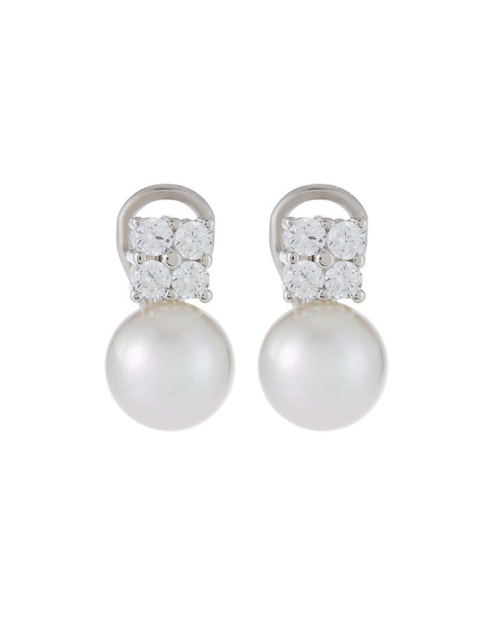 10mm Pearl & Square Cubic Zirconia Drop Earrings