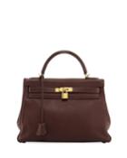 Kelly 32 Leather Top Handle Bag, Brown