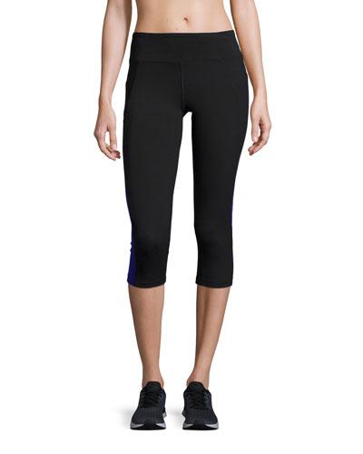 Contrast-panel Performance Capri Leggings, Black/cobalt Ink