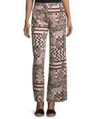 Geometric-print Wide-leg Pants, Pink/multi