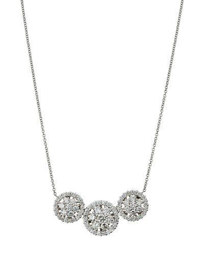 18k White Gold Diamond Flower Cluster Pendant Necklace