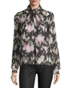 Gf Ferre Floral-print Tie-neck Blouse, Black/multi, Women's,