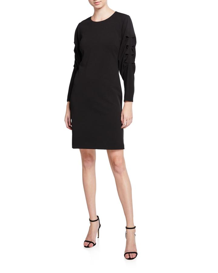 Elbow Bubble-sleeve Crepe Dress