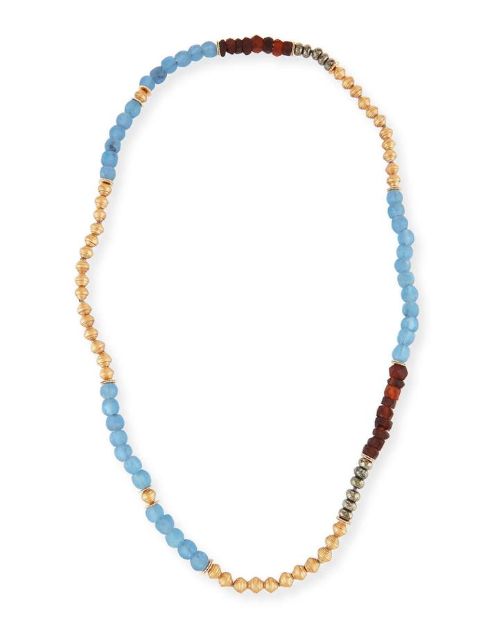Long Beaded Necklace, Blue/brown