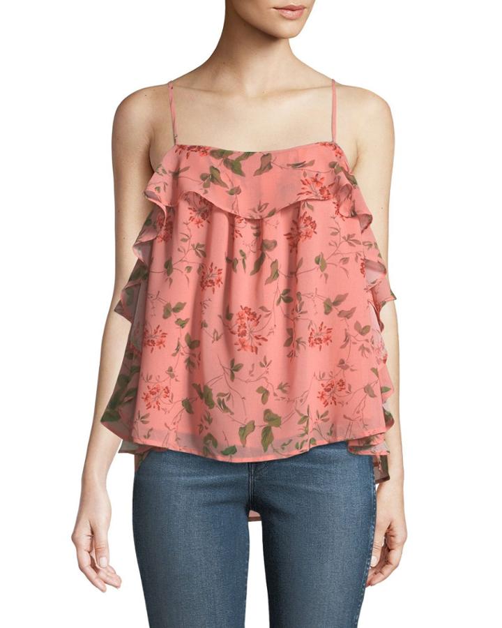 Vine-print Flounce Cami Top