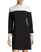 Two-tone Collared Shirtdress, Black
