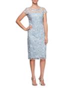 Floral Embroidered Cap-sleeve Shift Dress W/ Illusion Neckline