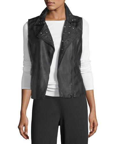 Studded Faux-leather Zip Vest