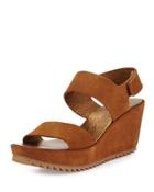 Fiona Suede Low-wedge Sandal, Tobacco