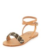 Aliki Woven Ankle-wrap Flat Sandal, Black/taupe