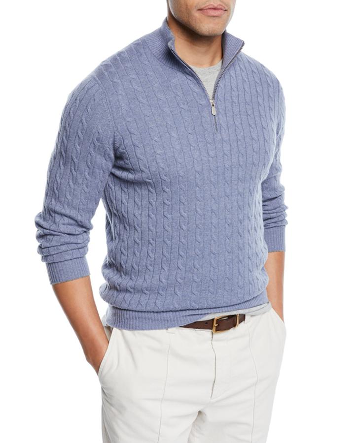 Men's Cabled Cashmere Quarter-zip