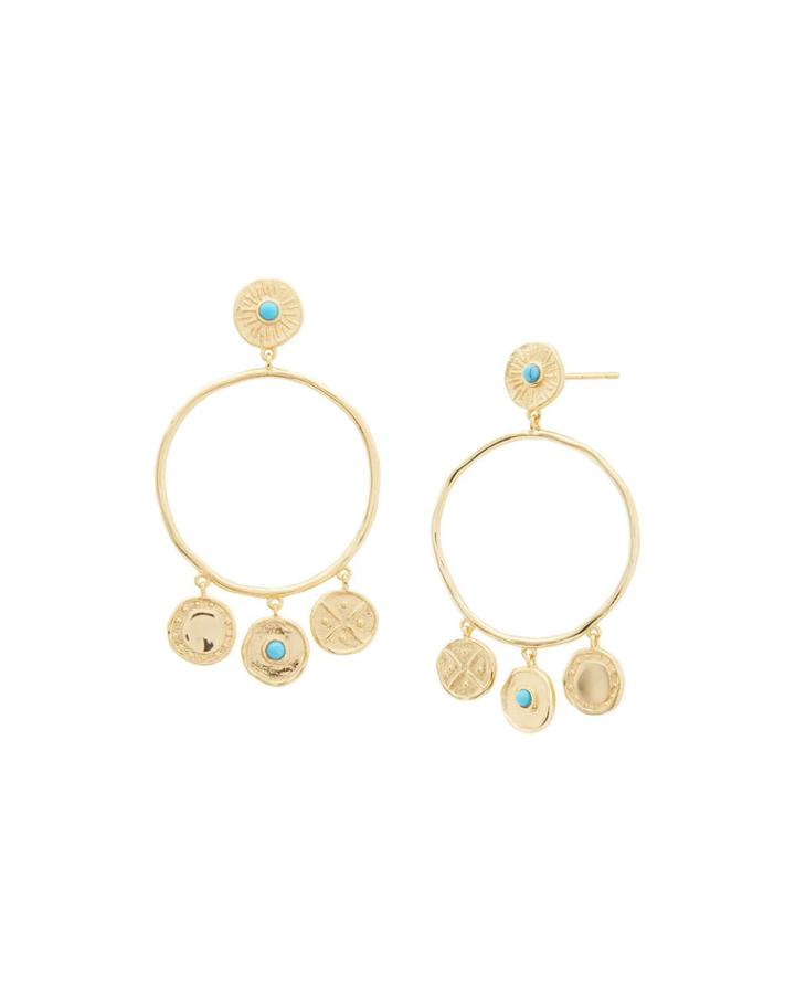 Cruz Coin Drop Hoop Earrings W/