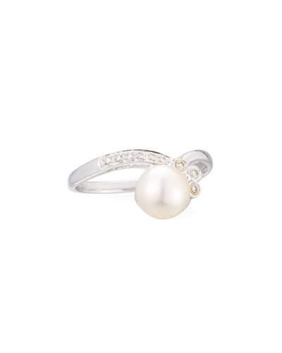14k Asymmetric Akoya Pearl & Diamond Ring,