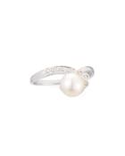 14k Asymmetric Akoya Pearl & Diamond Ring,
