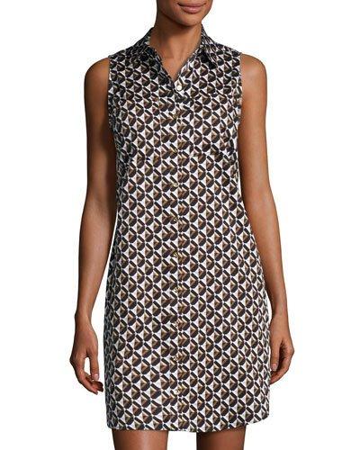 Graphic-print Sleeveless Shirtdress, Neutral Pattern
