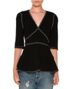 Topstitched Elbow-sleeve