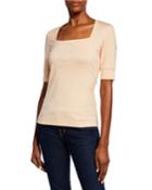 Elbow-sleeve Square-neck Tee