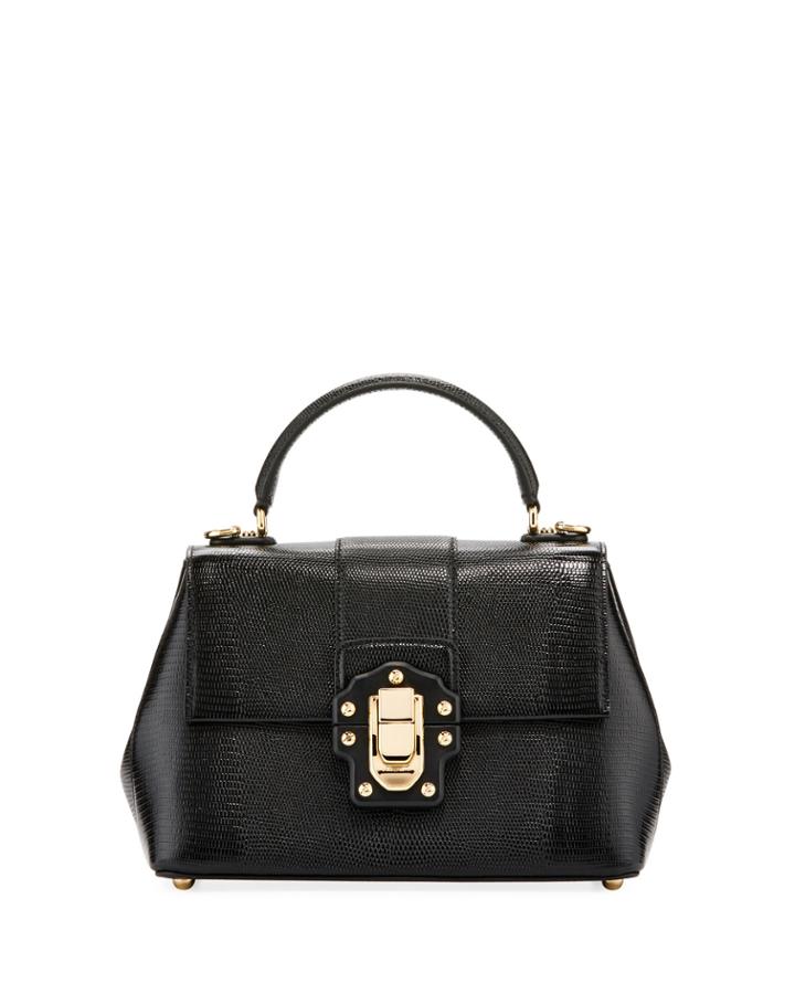 Lizard-print Calf Leather Top-handle Bag