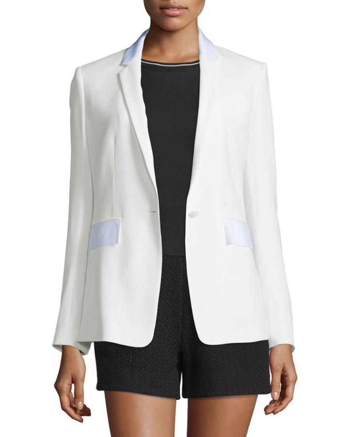 Windsor Crepe Contrast-trim Blazer, White