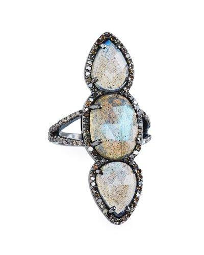 Triple Labradorite & Diamond Ring