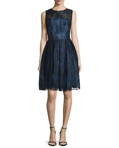 Sleeveless Fit-&-flare Lace Dress,