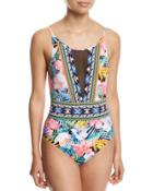 Tropicali Mesh-inset One-piece Swimsuit,