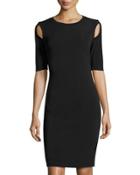 Half-sleeve Shoulder-cutout Sheath Dress, Black