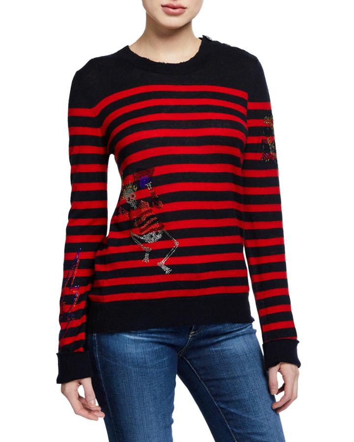 Delly Striped Embellished Cashmere