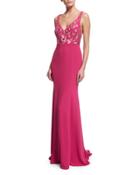 Sleeveless Floral-embroidered Gown