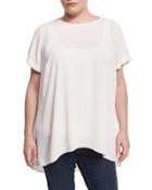 Short-sleeve High-low Hem Blouse, Pink,