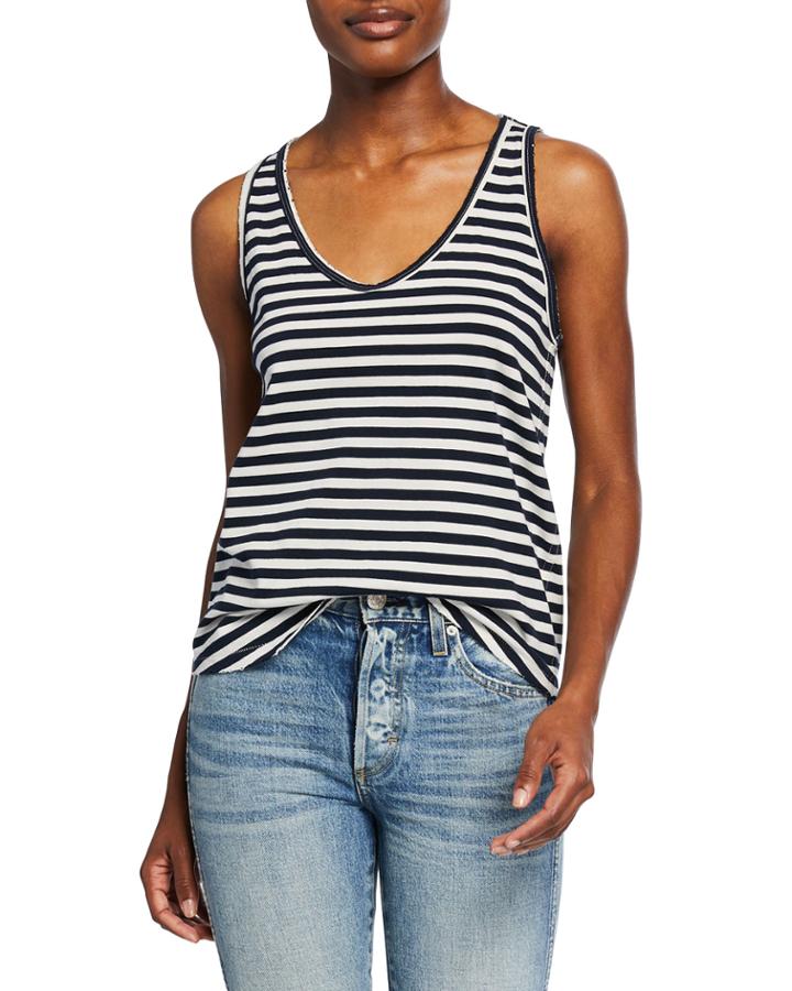 Sunday Striped V-neck Cotton Tank