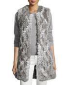 Fur-trim Knit Vest, Gray