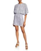 Floral-print Blouson Butterfly-sleeve Dress