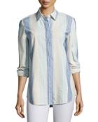 Brody Caribbean Striped Button-down Blouse