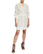 Elish Long-sleeve Crinkle Dress With Mandarin Collar