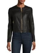 Zip-front Leather Jacket, Black