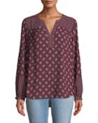 Mixed-print Peasant Blouse, Red