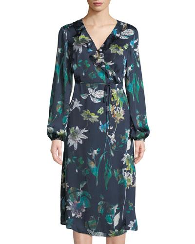 Floral-print Long-sleeve Wrap Dress