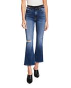 Le Cropped Mini Boot-cut Blocked Pants With Frayed Waistband