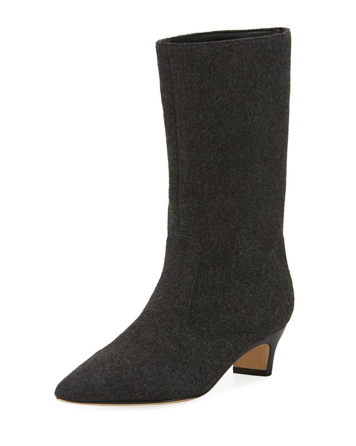 Michelle Wool Mid-calf Low-heel Boot, Dark Gary