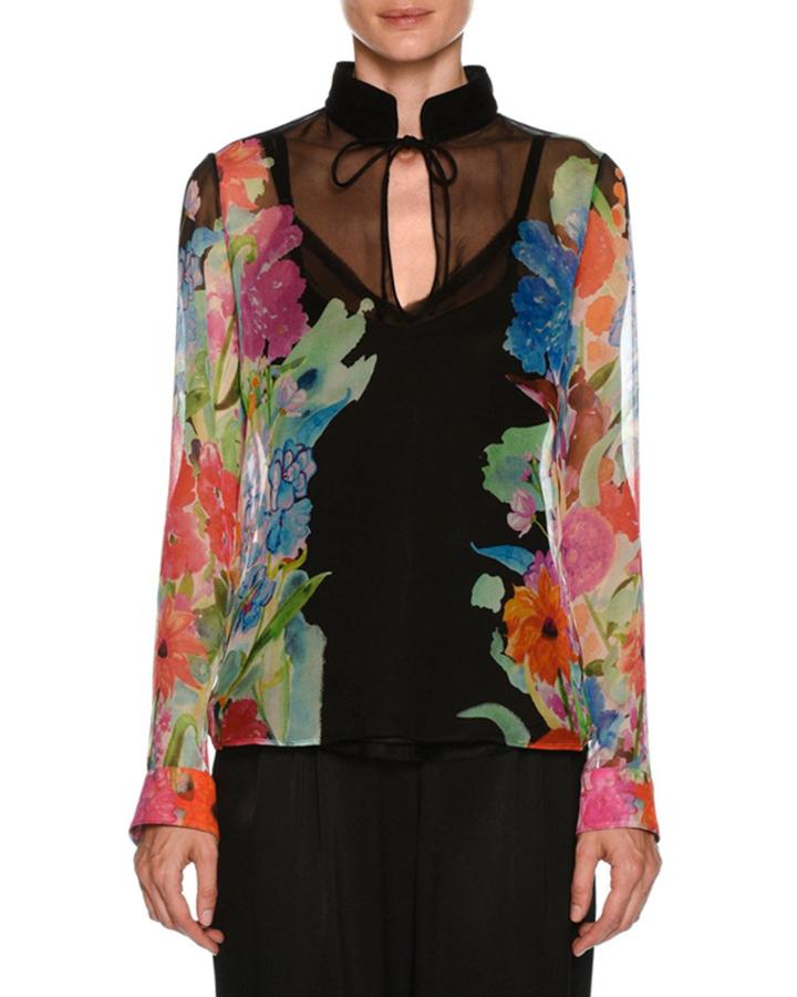 Tie-neck Floral-print