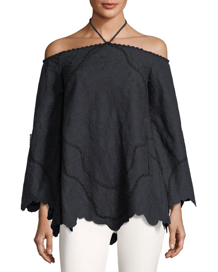 Embroidered Off-the-shoulder Long-sleeve Blouse