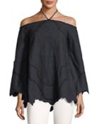 Embroidered Off-the-shoulder Long-sleeve Blouse