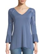 Bell-sleeve Lace-shoulder Blouse