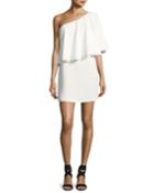 Joya One-shoulder Ruffle Mini Dress, Blanc