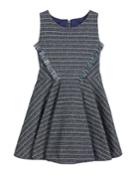 Mara Metallic Striped Fringe-trim Swing Dress,